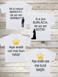 Set tricouri albe personalizate cu mesaj pentru nasi si finiGifts-Heaven